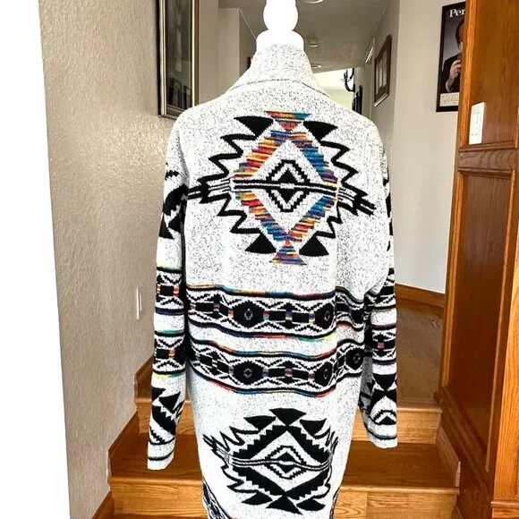 Anthropologie Northern Angel Rainbow Grey Aztec Duster Cardigan - Picture 15 of 15